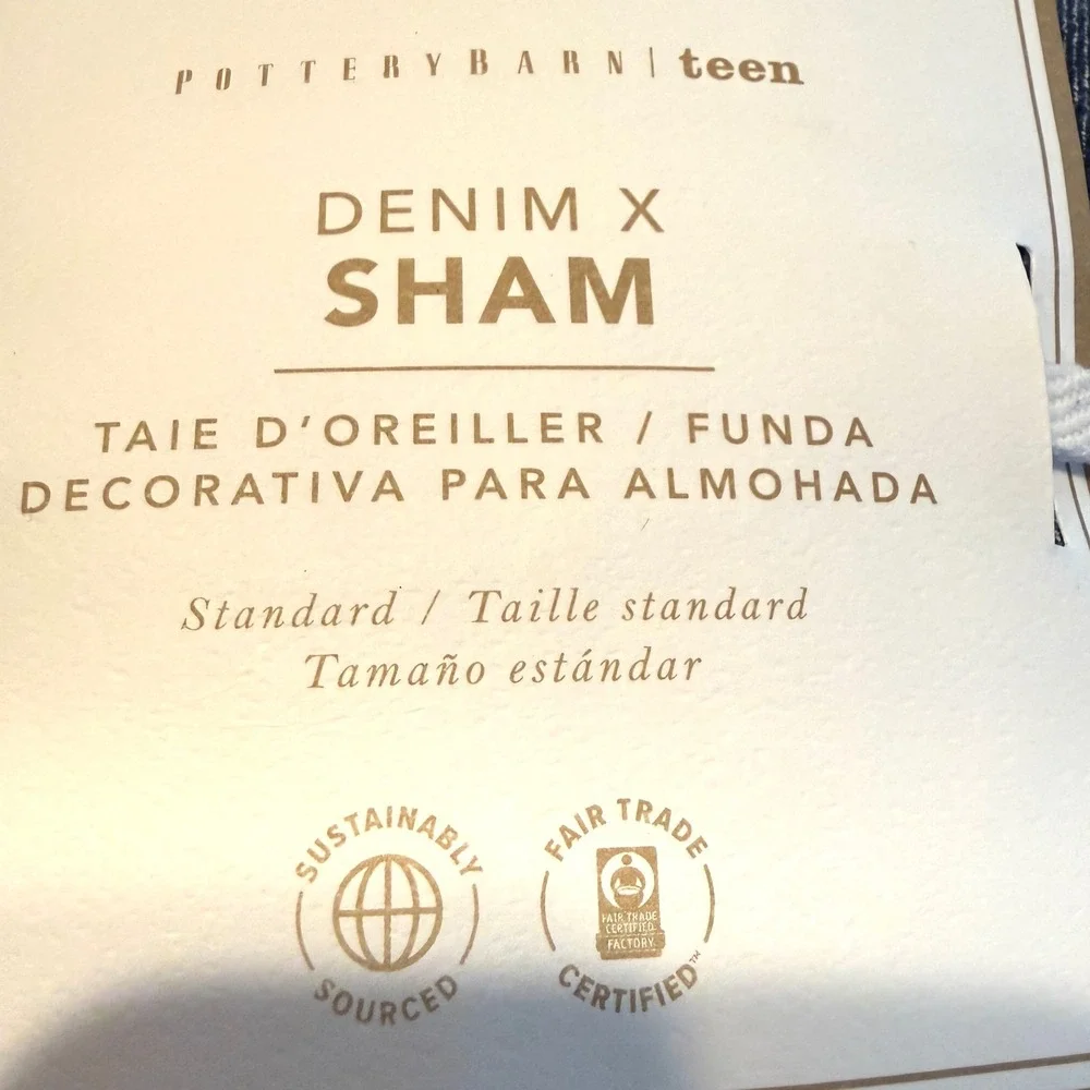 Pottery Barn Teen‎ Denim X Sham Standard Patchwork Blue Cotton Fair Trade NEW